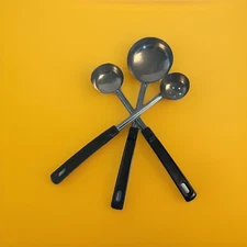 Vintage Set Spoodle Spoons 3 Scoops 2, 3, 8 Oz Vollrath Black Handle
