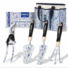 Aimerla Gardening Tool Set of 5 Heavy Duty Aluminum Garden Tools with Non-Sli...
