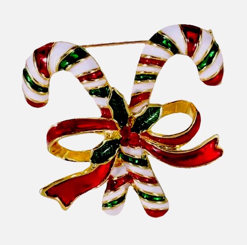 Christmas Candy Canes Holiday Fashion Brooch Gift - Picture 2 of 7