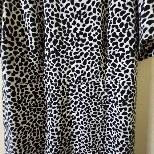 Talbots Kleid Größe 14 W Kurzarm schwarz weiß Etui Animalprint dehnbar - Bild 2 von 6