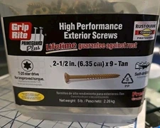 GRIP~RITE 2-1/2"×9 GREEN HIGH-PERFORMANCE  PRIMEGUARD PLUS T-25 5LBS, Lifetime 