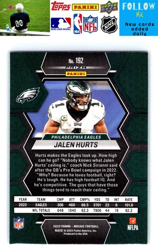 2023 Panini Mosaic #192 Jalen Hurts Green Mosaic - Bild 2 von 2