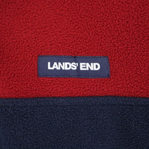 Lands End Mens Medium Pullover Jacket Red Blue Fleece Henley Mock Neck Snaps - Picture 8 of 17