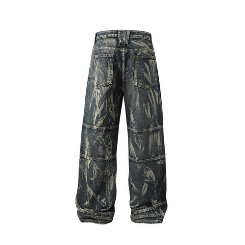 Men's XL Street Fashion Hip Hop Inkjet Washed Distressed Stitching Straight Jean - Picture 3 of 10