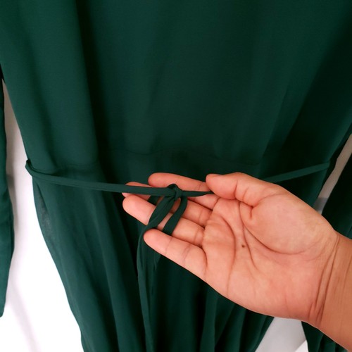 Lulus My Whole Heart Emerald Green Long Sleeve Wrap Dress Formal Party Size L - Picture 22 of 24