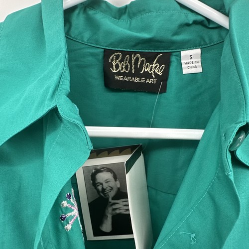 Bob Mackie Wearable Art Teal Peacock Embroidered Button Up Artsy Small NEW - Picture 2 of 10