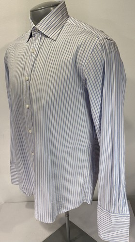 Canali Made in Italy 15 1/2 (39cm) French Cuff Blue Lavender Stripe Shirt Button - Picture 10 of 11