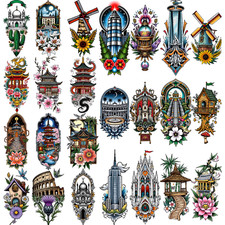 9pcs Temporary Tattoo Temporary Tattoo Stickers Colosseum At Night For Adults