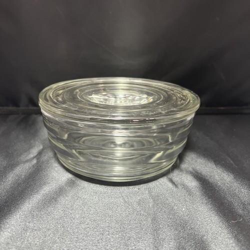 Vintage Clear Glass Beehive Covered Refrigerator Dish Recessed Handle 6”