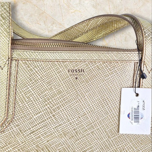 FOSSIL Sydney Shopper Tasche Gold Crossgrain Leder Braun Futter Medium Bag Neu mit Etikett - Bild 3 von 19