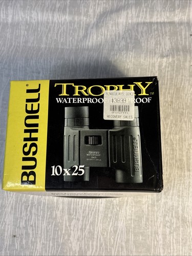 Grey Bushnell Trophy Waterproof 10x25 Binoculars With Black Case.