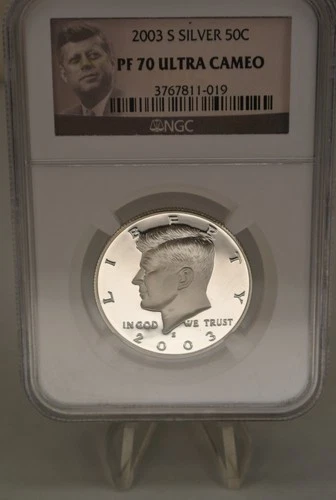 PERFECT PROOF!!! 2003-S KENNEDY 90% SILVER HALF DOLLAR NGC PF70 UCAM! LOT A4