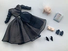 Vintage Barbie Fashion Model Black Chiffon Dress, Cape and Accessories