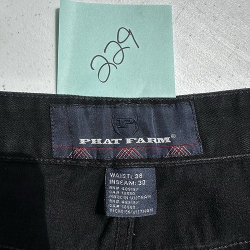 Pantalones de mezclilla para hombre Phat Farm negros de pierna ancha hip hop Y2K 36 X 33 holgados patinador usados en excelente estado - Imagen 3 de 5
