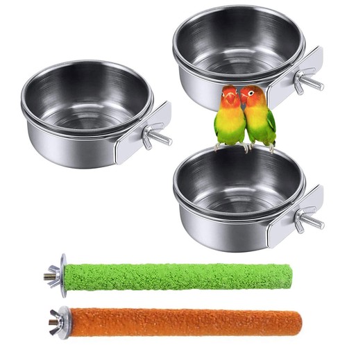 Bird Feeding Dish Cups,5.5x2.0 Inches Parrot Stainless Steel Food Water Dish ...