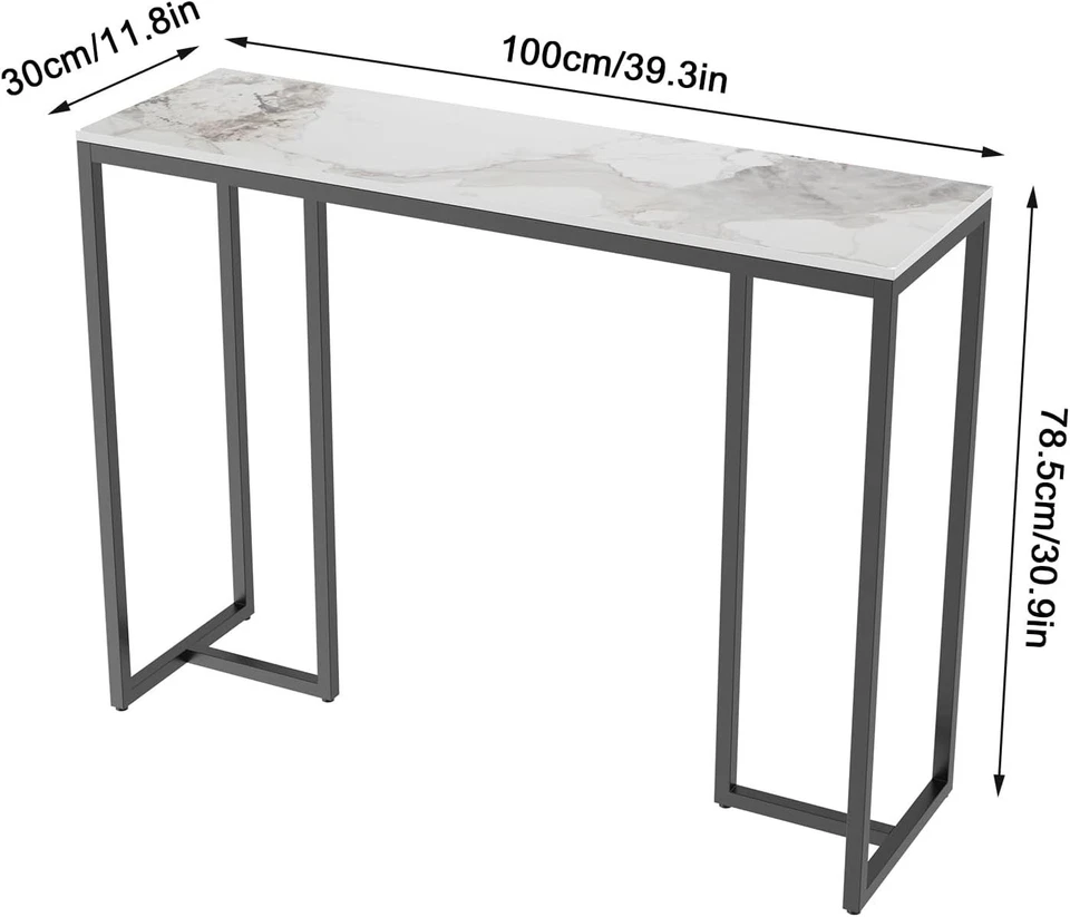 Marble Console Table Narrow Hallway Desk 100x30cm Modern Entryway Sofa - Image 3 of 4