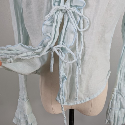 Boho Fairy Ruffle Top M Blue Tie Fairy Cotton Italy Cotton Gauze Ren Festival - Picture 5 of 11