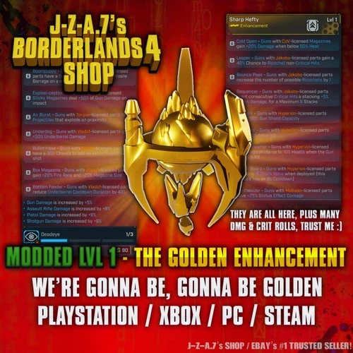 Borderlands 4✨ MODDED LEVEL 1 GOLDEN ENHANCEMENT ALL EFFECTS BL4 ✅PC-PS-XBOX✨