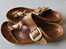 Birkenstock Gizeh Big Gold Buckle Cognac Brown Leather Size 37 USA 6-6.5 