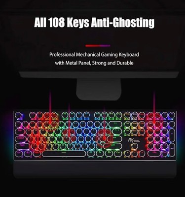 RK ROYAL KLUDGE S108 Typewriter Keyboard, Retro Mechanical Gaming Keyboard Wired