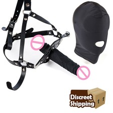 Face Strap on Dildo Mouth Gag Plug Sex Toy Head Harness Bondage BDSM Adult