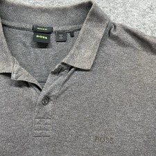 BOSS Mens Polo Shirt Large Gray Regular Fit Cotton Classic Casual