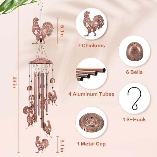 Chicken Wind Chimes Outdoor Chicken Gifts for Women/Men/Mom/Grandma Rooster - Picture 5 of 7