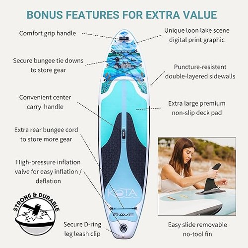 NEW Rave Sports Kota 10'6" iSUP Inflatable Stand Up Paddle Board Package Loon - Picture 3 of 6