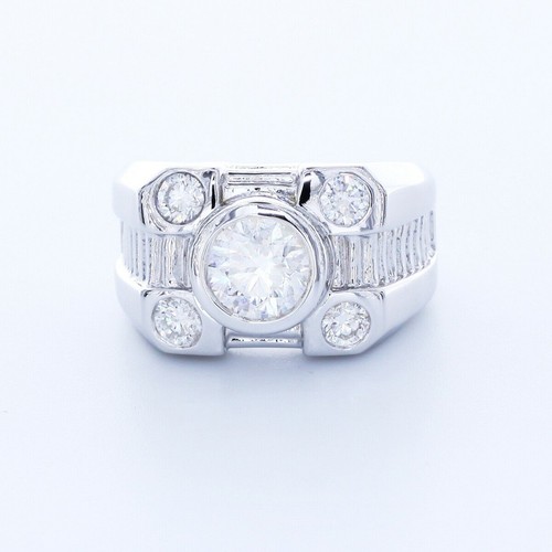2.98ct E-SI1 Round Natural Certified Diamonds 14k Gold Vintage Style Mens Ring - Picture 4 of 6
