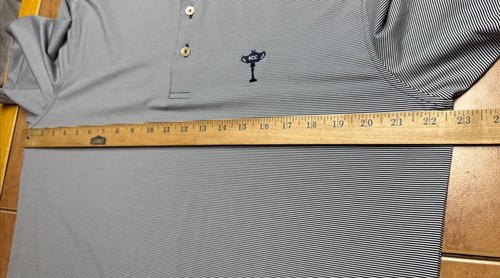 Peter Millar Summer Comfort Blue Stripe Sz M Golf Shirt Stretch Performance Logo - Picture 6 of 7