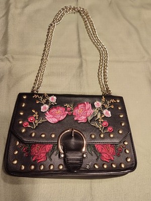 Damen-umhängetasche Blumenstickerei Kunstleder Nieten Kette Spain Stradivarius M
