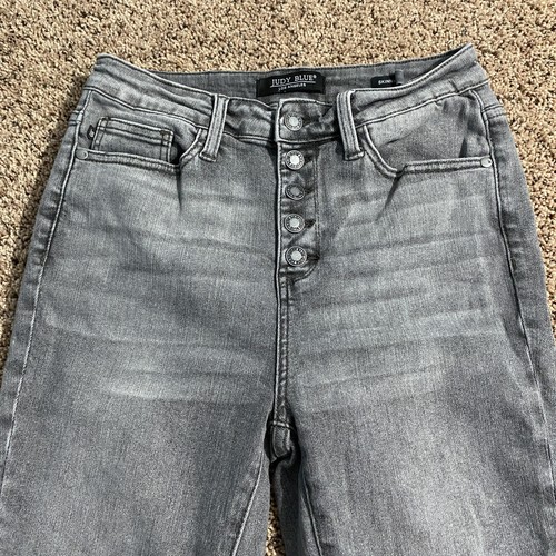 Pantalones de mezclilla Judy azules ajustados ajustados capri para mujer 7 28 grises con botones elásticos - Imagen 3 de 9