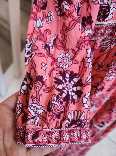 OLD NAVY Coral Floral Split Neck Long Sleeve Rayon Tiered Boho Midi Dress Sz XL - Picture 9 of 15