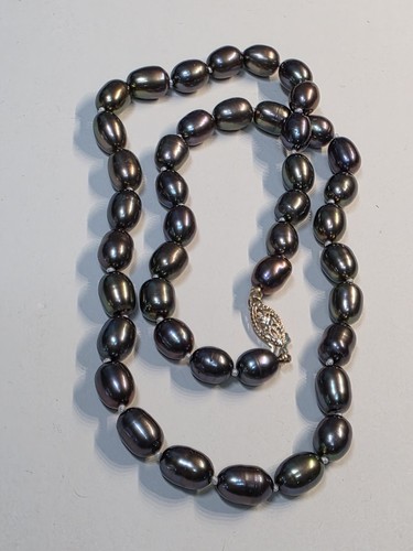 STUNNING REAL BAROQUE PEARL NECKLACE 14K YELLOW GOLD CLASP HAND KNOTTED 17" - Picture 5 of 7