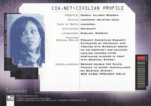 2004 InkWorks Alias Season Three Trading Card #60 Doren, Allison Georgia - Picture 2 of 2