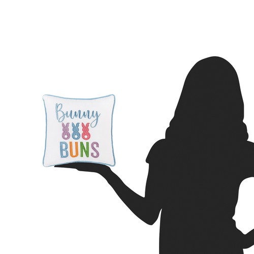 Easter "Bunny Buns" Embroidered Small/Petite Spring Themed Accent Pillow, 10" x - Picture 4 of 4