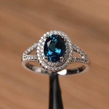 London Blue Topaz Gemstone 925 Sterling Silver Women Halo Ring Duty Free
