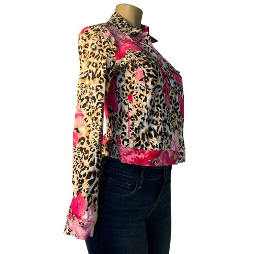Boston Proper Cheetah Blooms Print Denim Jacket Size XS - Picture 2 of 12