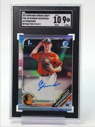 GUNNAR HENDERSON 2019 BOWMAN CHROME DRAFT 1ST REFRACTOR AUTO /499 SGC 9 Q4695