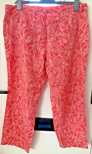 Next Dark Pink Linen Mix Paisley Summer Trousers Size 14 - Picture 2 of 4