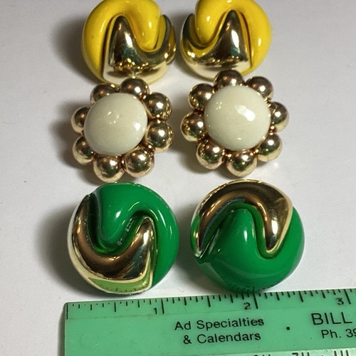 BELLISSIMO LOTTO MISTO DI ORECCHINI CLIP-ON GRANDI DIMENSIONI GIALLO VERDE AVORIO E ORO - Foto 2 di 6