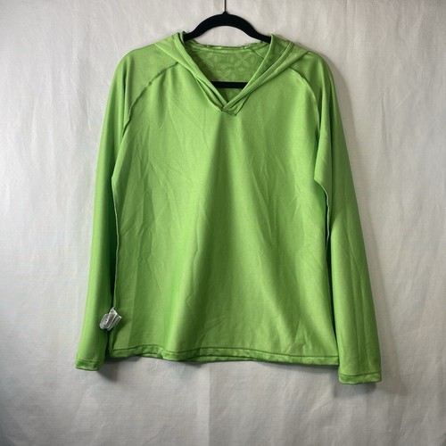Saucony Womens Large Long Sleeve Thumb Loops Hood Light Sweat Run Top Lime Green - Picture 8 of 10