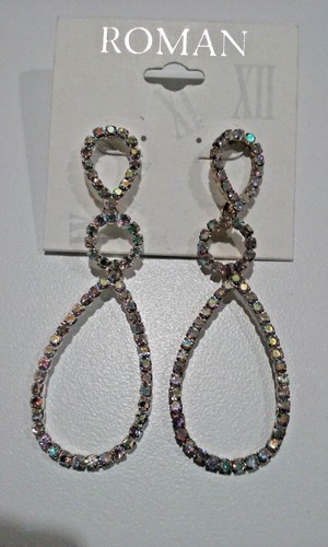 ROMAN -Tone Silver Earrings Teardrop Multi-color Zirconia - Picture 2 of 2