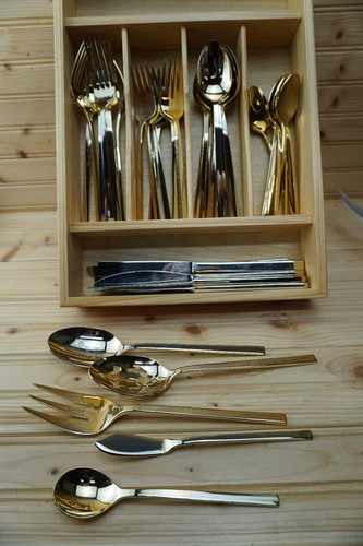 Cambridge Gold Chop 45 Pieces-Dinner Salad Fork Tea Table Spoon Knife 5-Serving - Picture 2 of 15