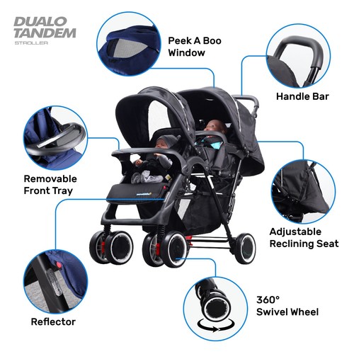Twins Stroller Pram Double Pram Mamakiddies Tandem New Born Toddler Baby Jogger - Picture 3 of 11