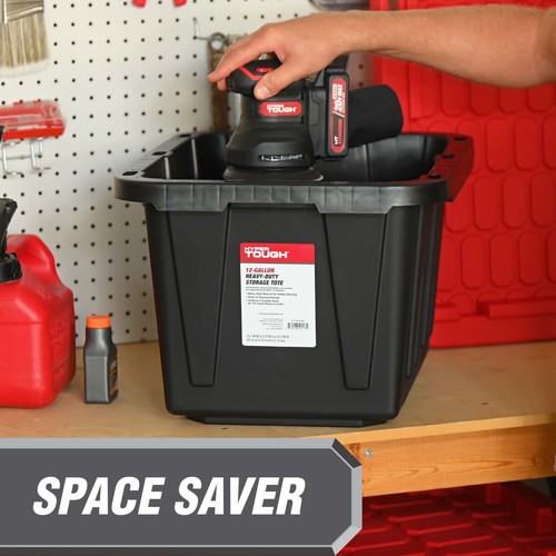 12 Gallon Snap Lid Stackable Plastic Storage Bin, Black/Red - Picture 7 of 12
