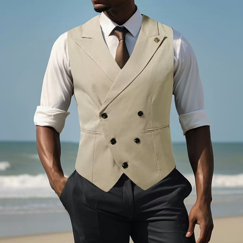 Herren Anzug Weste Hochzeit Formell Zweireiher Weste Business Slim Fit - Bild 2 von 12