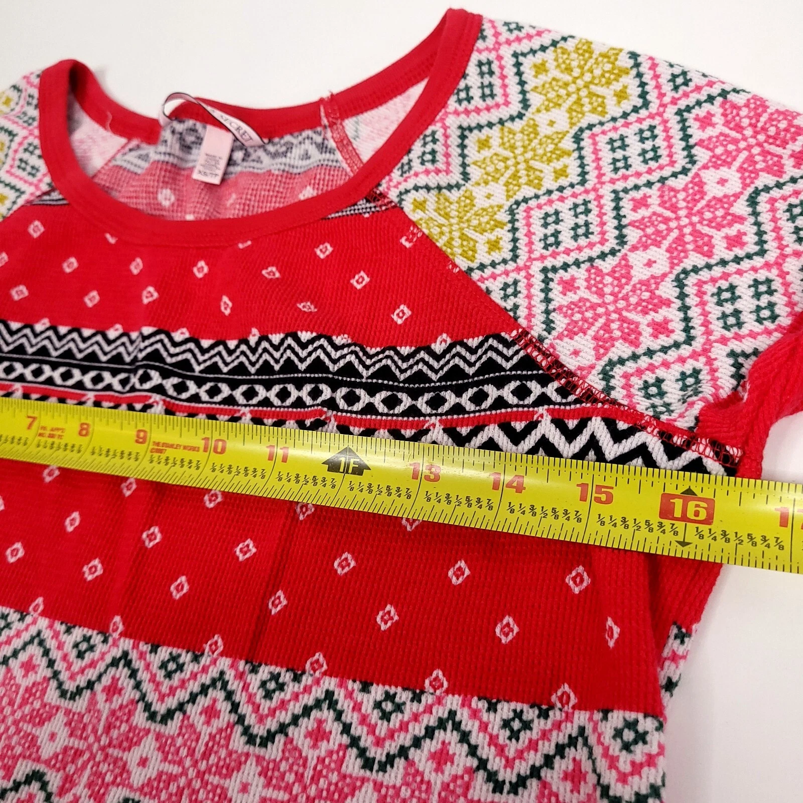 UNDERCOVER Victorias Secret Sleep Shirt Vestito XS Multicolore Manica Lunga Termico Fiocco di Neve