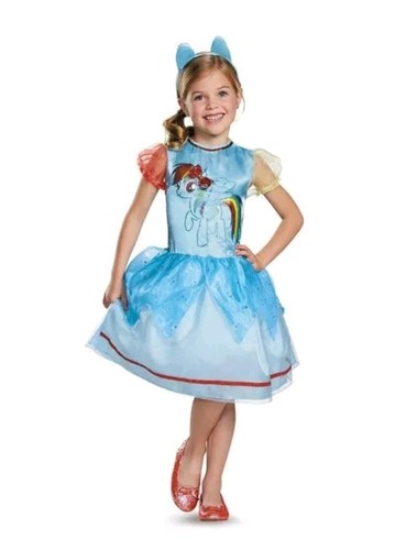 NWT My Little Pony Rainbow Dash Costume Dress plus tail hair clip size M 7-8 - Picture 3 of 3