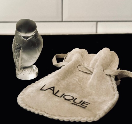 Lalique francés vintage. Estatuilla pisapapeles cuervo/búho de vidrio transparente esmerilado - Imagen 2 de 11